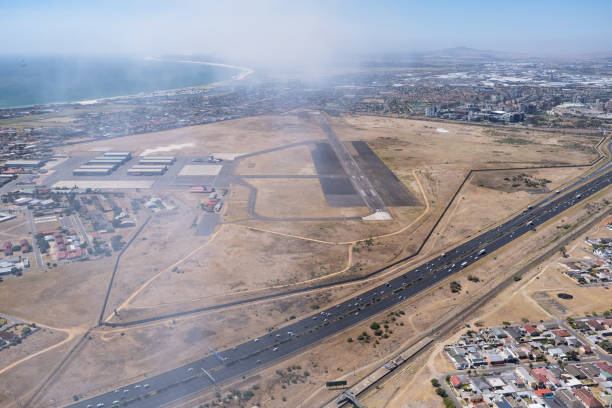 Aerial shot looking down at the Ysterplaat Airbase just outside Cape Town stock photo