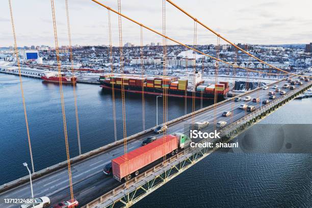 Container Ship Below Stock Photo - Download Image Now - Freight Transportation, Delivering, Shipping