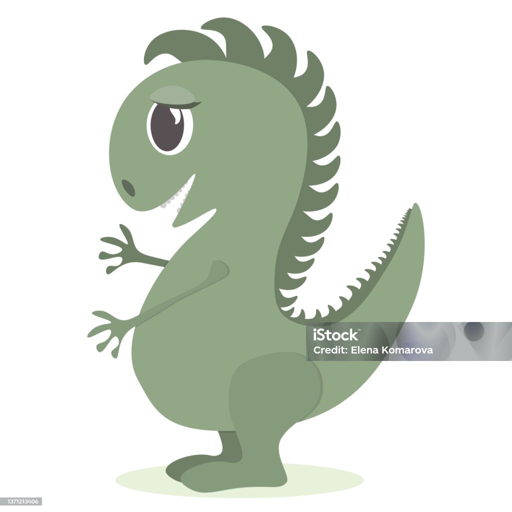 Ilustración de Lindo Dinosaurio De Dibujos Animados Para El Diseño De Niños  Dino Verde Con Ojos Grandes Fondo Blanco Ilustración Vectorial De Reptil De  Fantasía y más Vectores Libres de Derechos de