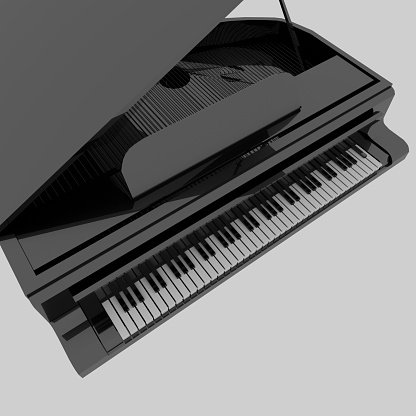 Black concert piano isolated on white.