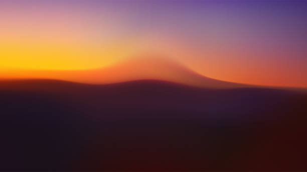 Gradient landscape with volcano. Blurry volumetric silhouettes of hills. Vector wavy background with mountain slopes in fog. Desert wallpaper. Gradient landscape with volcano. Blurry volumetric silhouettes of hills. Vector wavy background with mountain slopes in fog. Desert wallpaper volcanic landscape stock illustrations