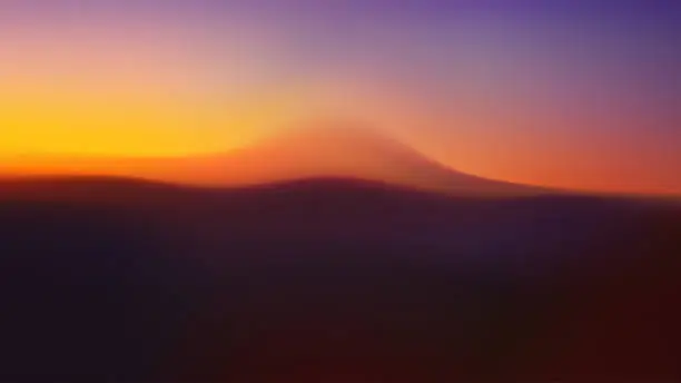 Vector illustration of Gradient landscape with volcano. Blurry volumetric silhouettes of hills. Vector wavy background with mountain slopes in fog. Desert wallpaper.