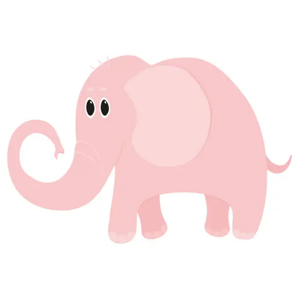 Vector illustration of Pink elephant. Cute animal in cartoon style. Kids vector illustration. Baby room decoration.