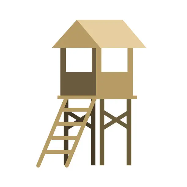Vector illustration of Rescue beach tower. Sea life guard tower.