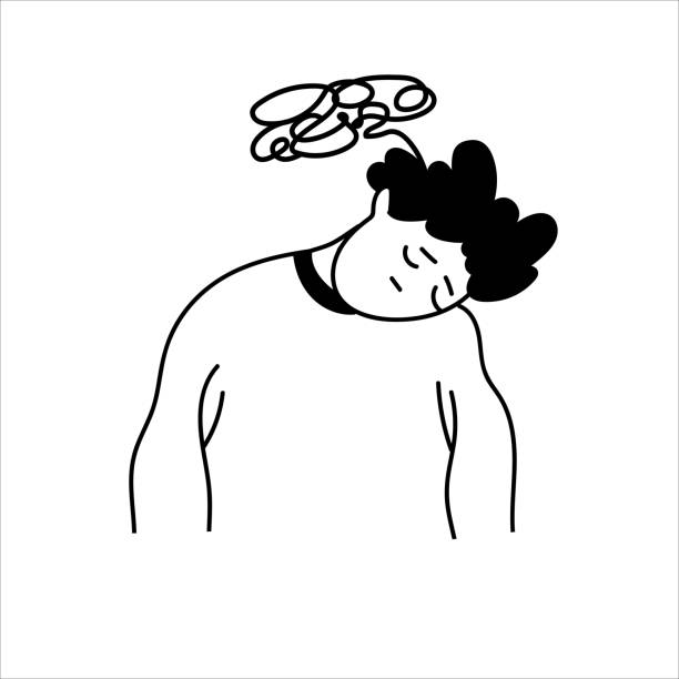 istock Sad male character. Depressive thoughts. A confused mind. Vector hand-drawn illustration in the style of doodles on an isolated white background. 1371219293