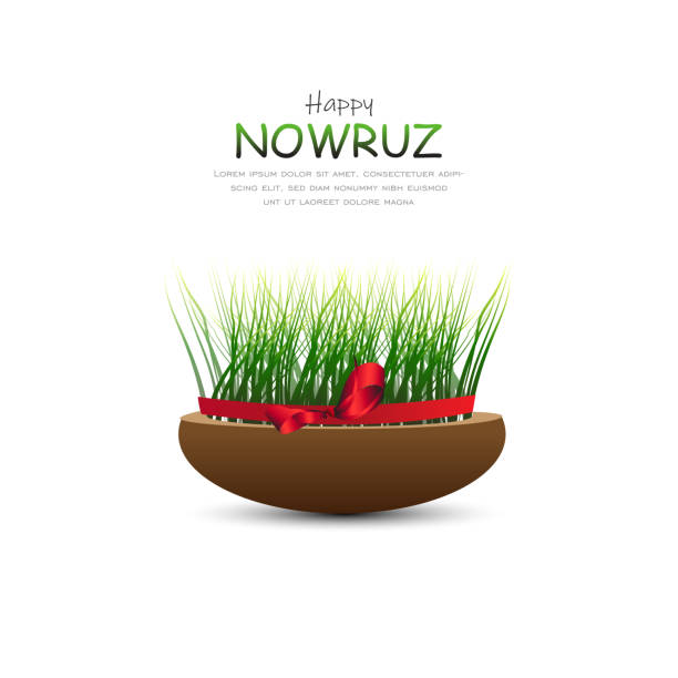 Happy Persian New Year (Nowruz) vector illustration. greeting card, poster and banner. Happy Persian New Year (Nowruz) vector illustration. greeting card, poster and banner. Green wheat grass semeni. first day of spring stock illustrations