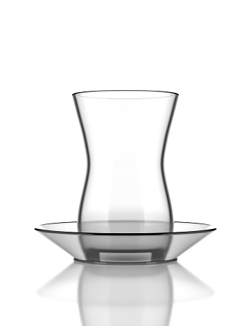 Empty Tea Glass On White Background. Traditional Turkish drink.