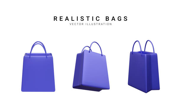 illustrations, cliparts, dessins animés et icônes de ensemble de sacs à provisions colorés réalistes en 3d. illustration vectorielle - sac shopping