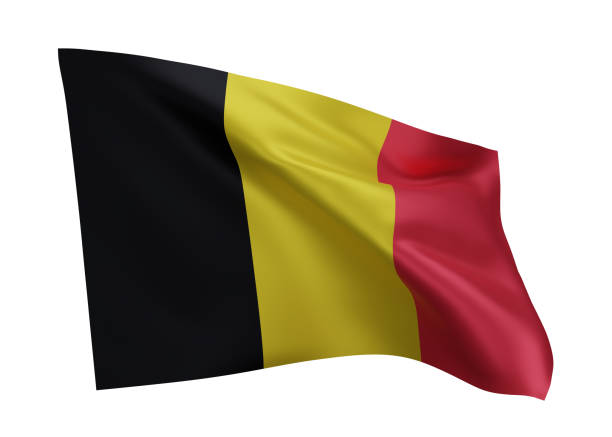 3d flag of belgium isolated against white background. 3d rendering. - belgische vlag stockfoto's en -beelden