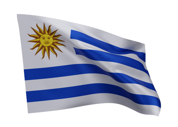 白い背景に隔離ウルグアイの3dフラグ。3d レンダリング。 - uruguayan flag ストックフォトと画像
