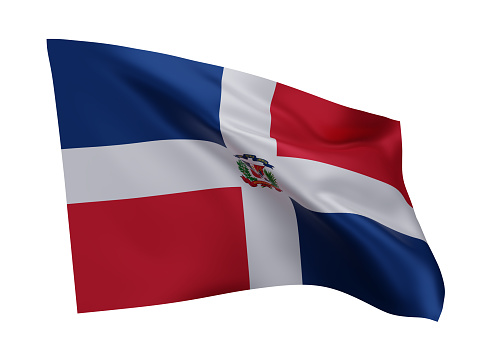 3d illustration flag of Dominican Republic . Dominican Republic high resolution flag isolated against white background. 3d rendering