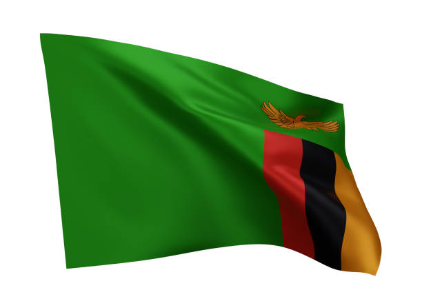 3d flag of Zambia isolated against white background. 3d rendering. 3d illustration flag of Zambia. Zambian high resolution flag isolated against white background. 3d rendering zambia flag stock pictures, royalty-free photos & images