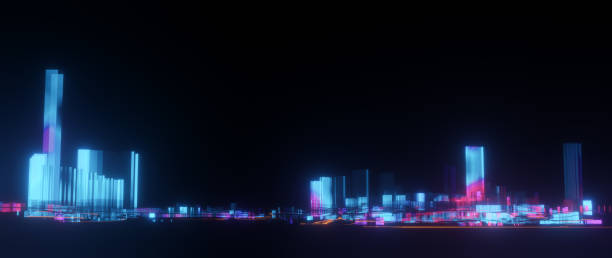 istock 3D Rendering. Hologram Low poly city views. urban technology concepts. 1371228662