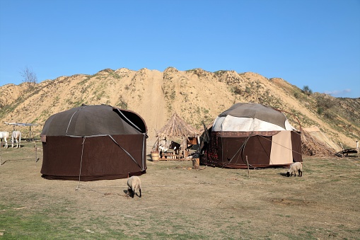 Mersin, Turkey - December 3, 2021: Old Nomadic Turkish Tents. Nomadic People.