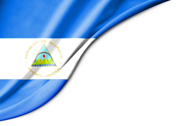 Nicaragua flag. 3d illustration. with white background space for text. Close-up view.