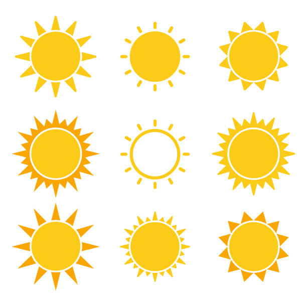 cartoon sun set clipart grafik vektorillustration in weißem hintergrund - white background isolated icon set clip art stock-grafiken, -clipart, -cartoons und -symbole
