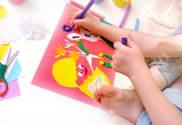 istock DIY Easter home decor from paper and plasticine, Gift ideas, painting Easter card. Handmade.  Childrens Easter crafts. 1371236037