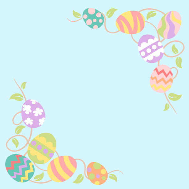 kącik jajek wielkanocnych - pastelowy kolor - easter vector corner nature stock illustrations
