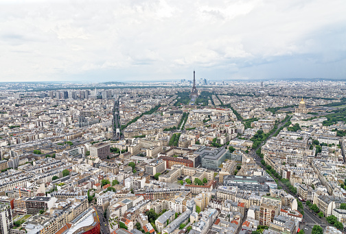 Aerial view of 16th arrondissement with Foch avenue and Eiffel Tower  Paris France Autumn
