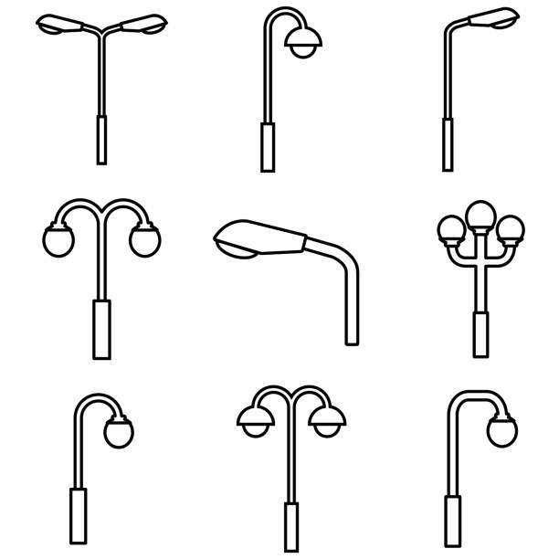 laternenpfahlliniensymbol, vektorkonturlogo auf weißem hintergrund isoliert - street light stock-grafiken, -clipart, -cartoons und -symbole