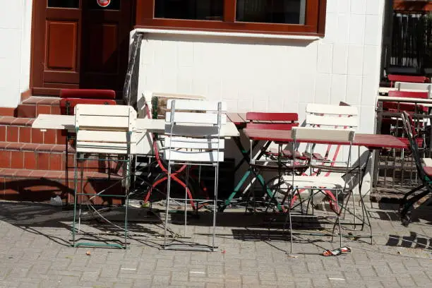 Empty chairs and tables of a pub closed due to coronavirus, Bremen, Germany, Europe