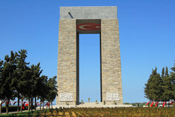 Çanakkale, Gelibolu - April 24, 2007: After the Dardanelles War in 1915 ended with the victory of the Turks, some activities are held on March 18, when the Naval War was the most intense, and on April 24-25, the beginning of the Land Wars, in order not to forget this war.Representatives of these countries, especially Turks, British, French, Australians and New Zealanders (ANZAC), gather in the Monument area and make speeches. After a moment of silence and military parades, they leave flowers on their graves to commemorate the soldiers who lost their lives.