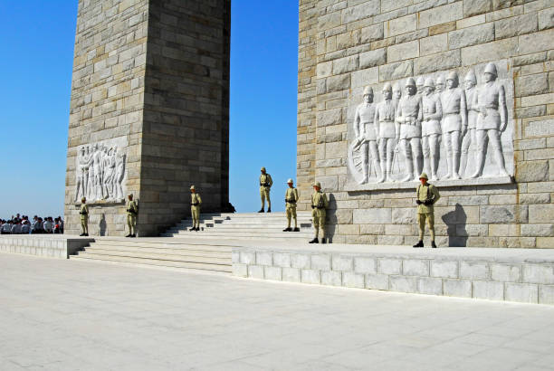 Hanoi, Vietnam - April 6, 2015: Statue and monument of Vietnamese national defense soldier (Ve Quoc Quan in Vietnamese) in time of war with French (before 1945).