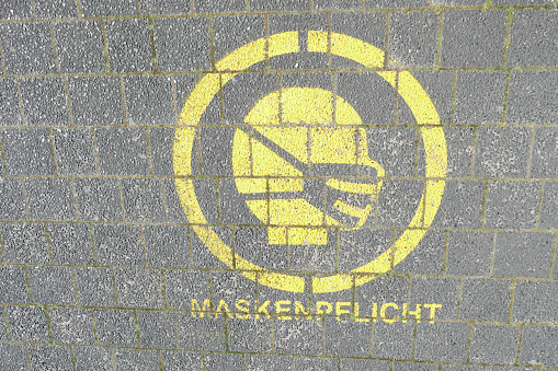 Use floor marking mouthguard, mask obligation, Hamburg, Germany, Europe