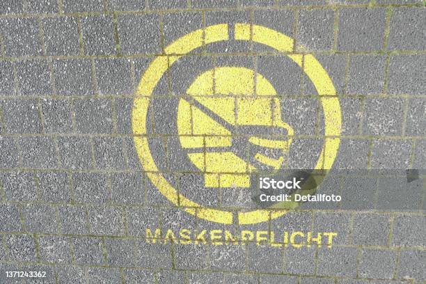 Use Floor Marking Mouthguard Mask Obligation Hamburg Germany Europe Stock Photo - Download Image Now