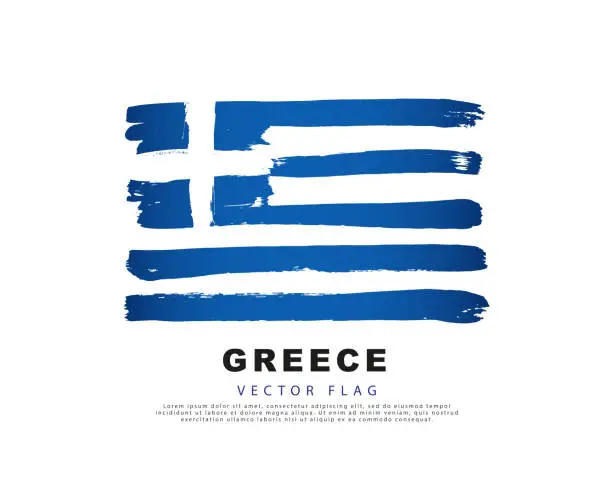 Vector illustration of Flag of Greece. Blue and white brush strokes, hand drawn. Vector illustration isolated on white background.