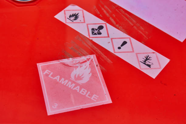 Flammable sign on red tank Flammable sign on red chemical tank flammable stock pictures, royalty-free photos & images