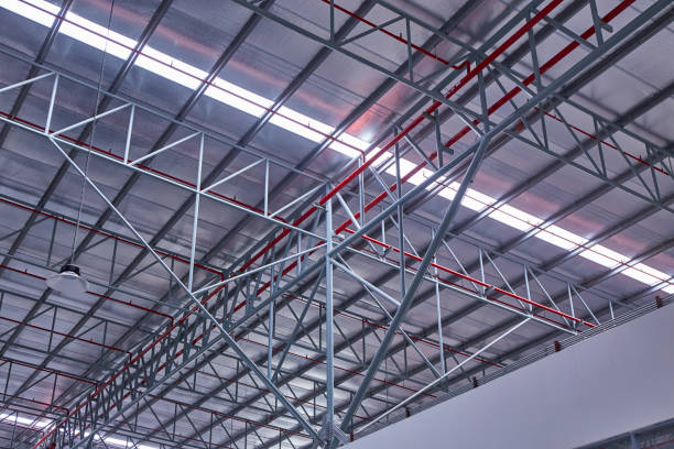 istock Line structure of metal roof construction 1371249716