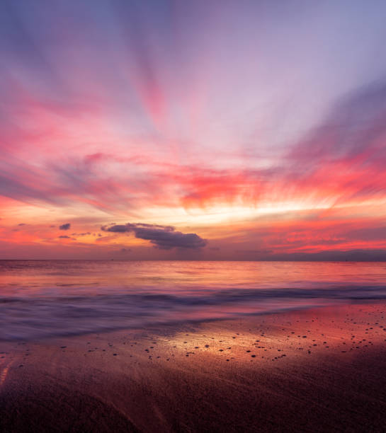 Landscape Ocean Sunset Landscape Ocean Seascape Vertical High Resolution A High Resolution Ocean Sunset With Sun Rays Breaking Through The Clouds In Vertical Image Format romantic sky stock pictures, royalty-free photos & images