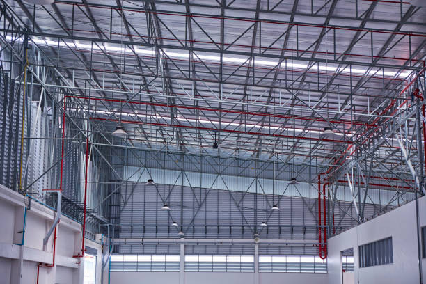 istock Line structure of metal roof construction 1371249826