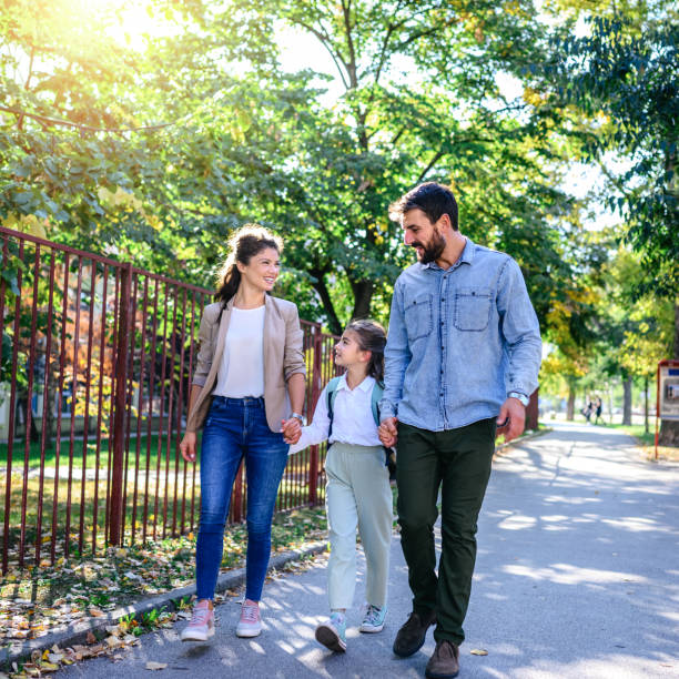 istock Mother and father taking their daughter to school 1371253559