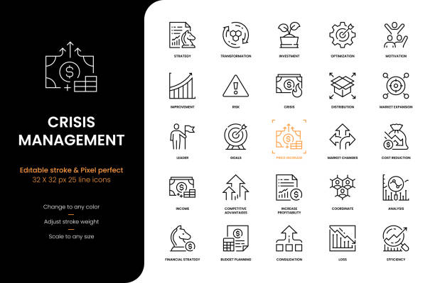 위기 관리 라인 아이콘 - 위기 stock illustrations