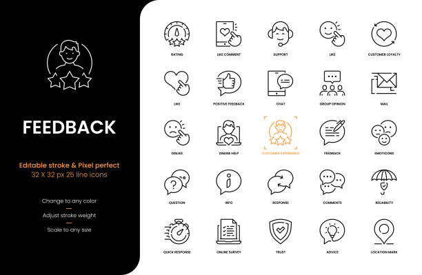Feedback Line Icons Editable Stroke Vector Style Line Icons of Feedback customer retention stock illustrations