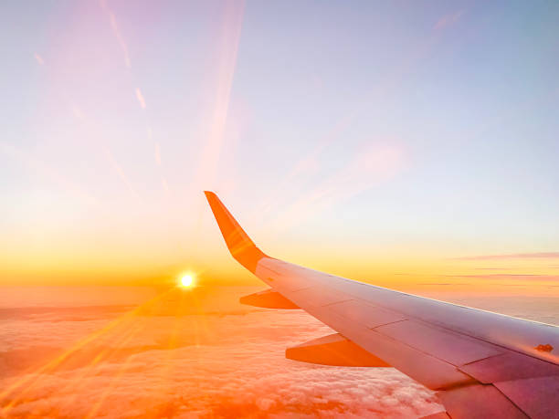 istock Airplane wing in the sky 1371254671