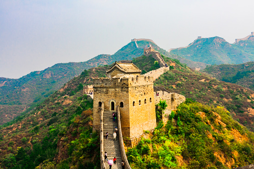 The Great Wall of China. This section of the Great Wall is at Jinshanling, a wild part of the wall with scenic views near Beijing. The Great Wall of China is a UNESCO World Heritage Site.