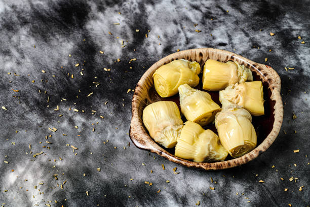 pickled artichoke hearts in a plate