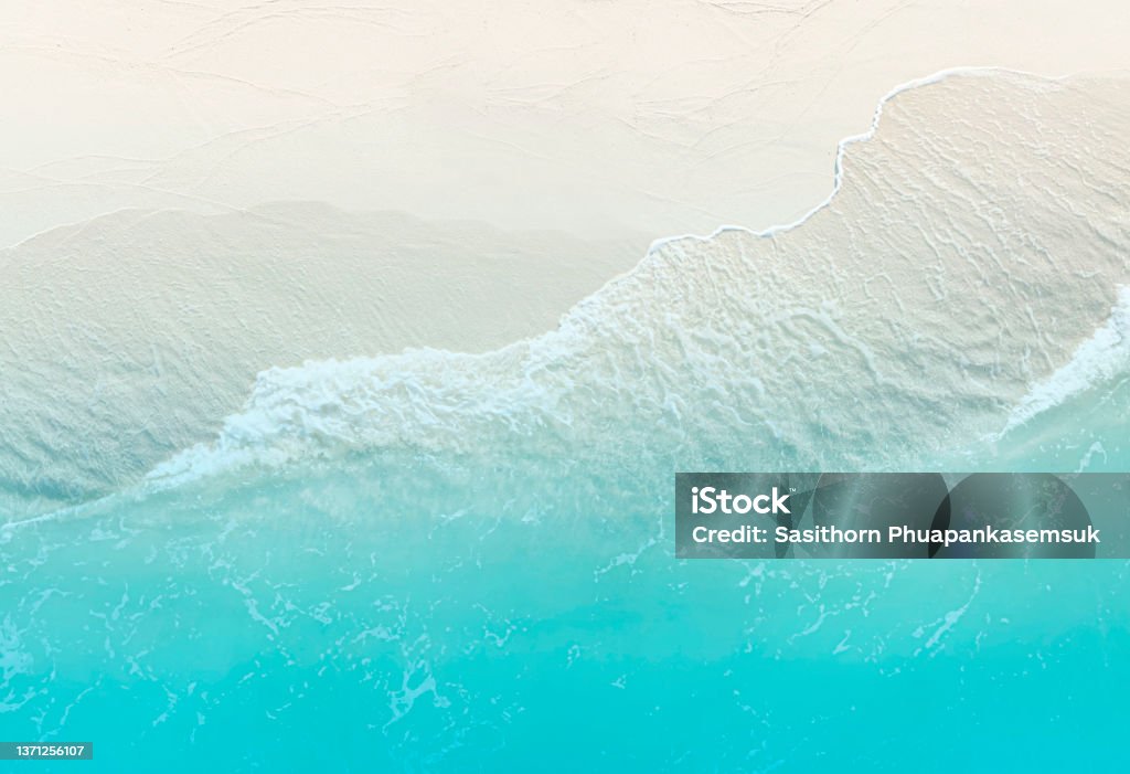 The turquoise wave water background of summer beach at the seashore and beach -Summer pattern image Beach Stock Photo