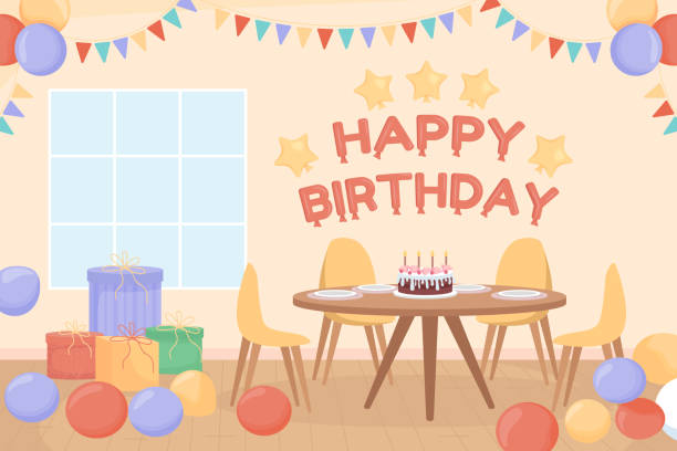 3,489 Birthday Party Room Illustrations & Clip Art - iStock | Living room,  Balloons, Home interior