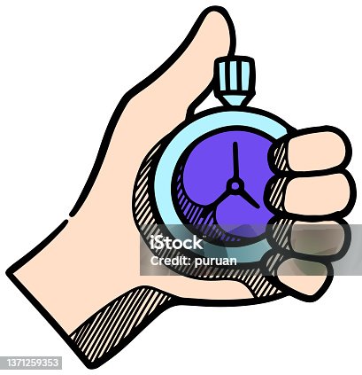 istock Hand holding stopwatch icon style color vector illustration 1371259353