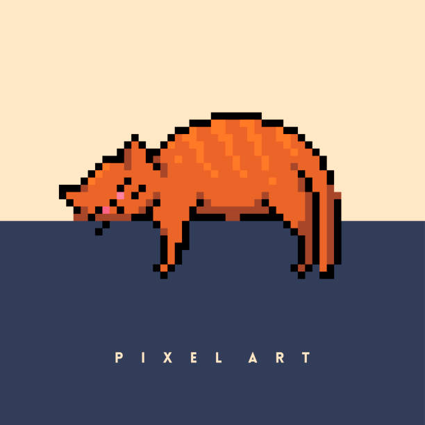 ilustrações de stock, clip art, desenhos animados e ícones de vector pixel orange sleeping cat. modern illustration. - animal fat