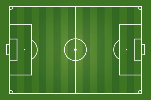 Top view of green football pitch or soccer field Top view of green football pitch or soccer field. Layout and background for strategy world cup stock illustrations