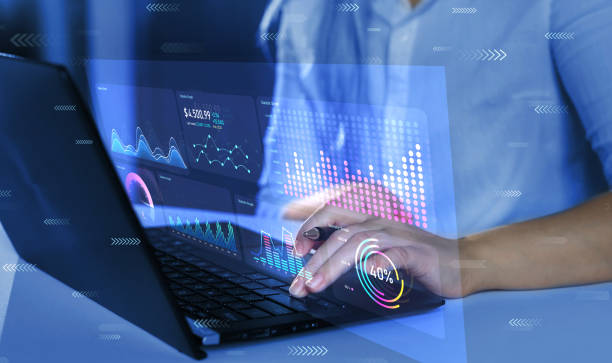 istock Business person analysing  financial data on virtual screen. Dashboard infographic. Screen with charts and diagrams.Chart graph elements for data analytics. 1371265077