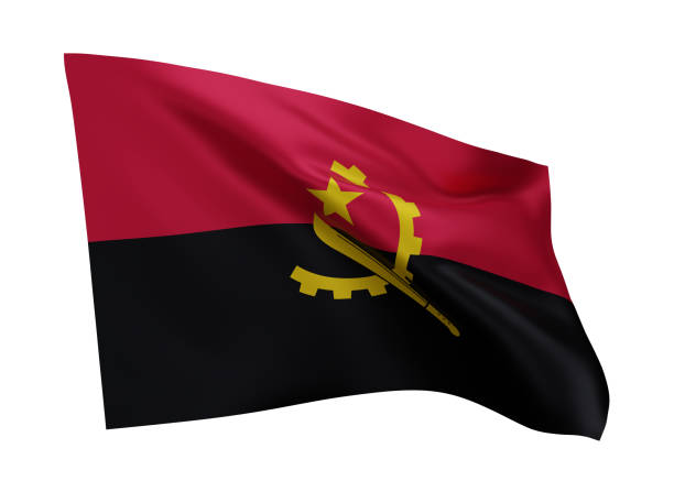 istock 3d flag of Angola isolated against white background. 3d rendering. 1371265119