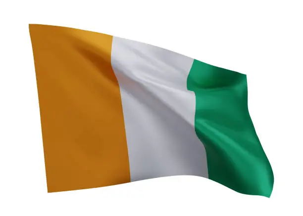 3d illustration flag of Ivory Coast. Ivorian high resolution flag isolated against white background. 3d rendering