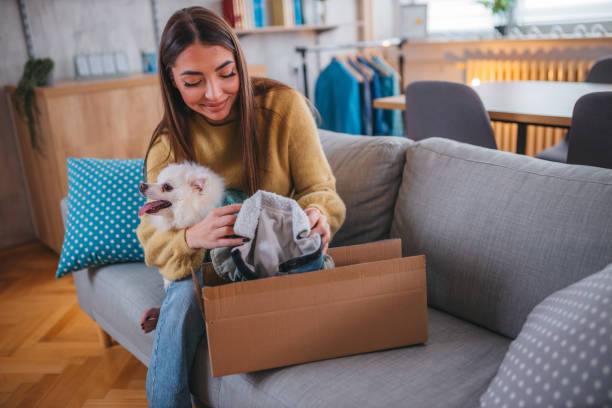 istock Cute pomeranian dog getting new clothes 1371266158