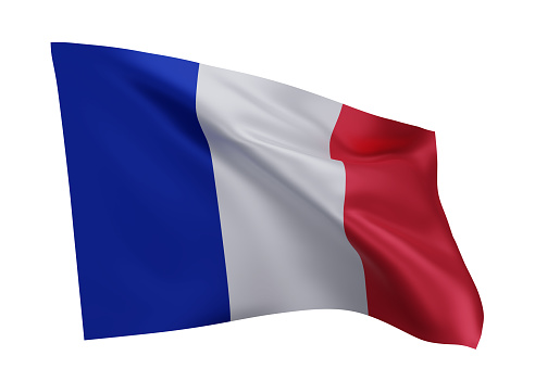 3d illustration flag of France. French high resolution flag isolated against white background. 3d rendering